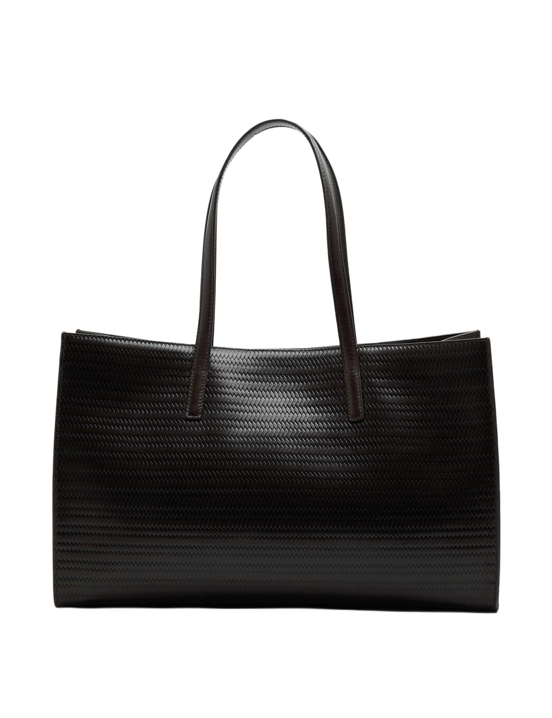 Autograph leather embossed tote bag, structured rectangular shape, UK version