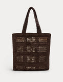 M&S straw tote bag natural straw cotton lining - British product