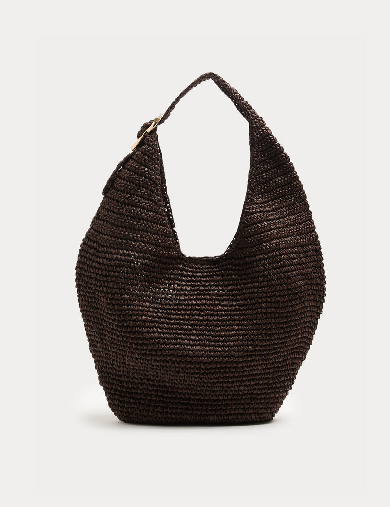 M&S straw shoulder bag with gold-tone buckle, imported from the UK