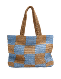 M&S straw checkerboard tote bag with drawstring fastening, UK version