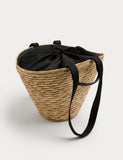 M&S straw bucket bag with drawstring closure, imported from the UK