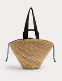 M&S straw bucket bag with drawstring closure, imported from the UK
