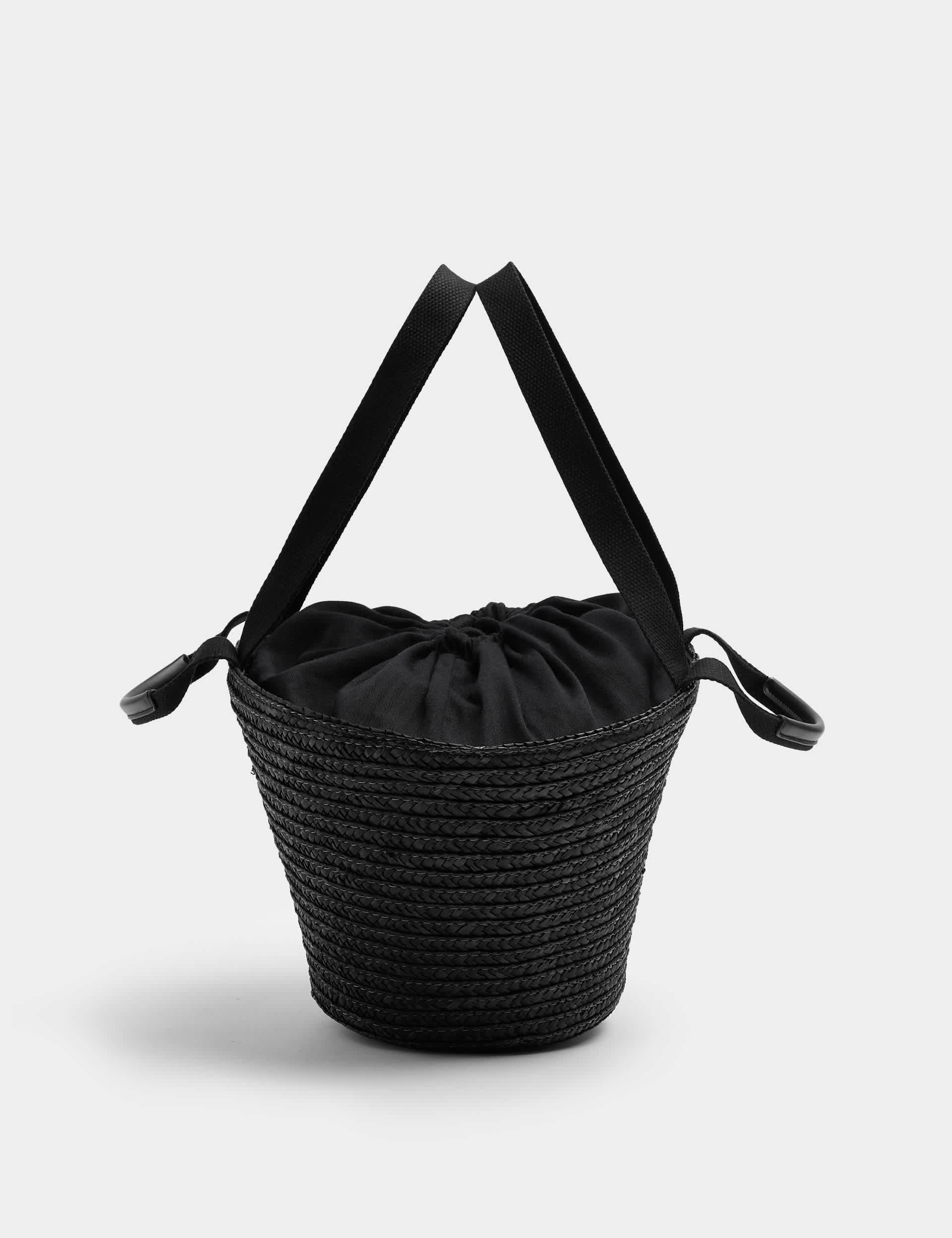 M&S straw drawstring bucket bag 21cm, imported from the UK