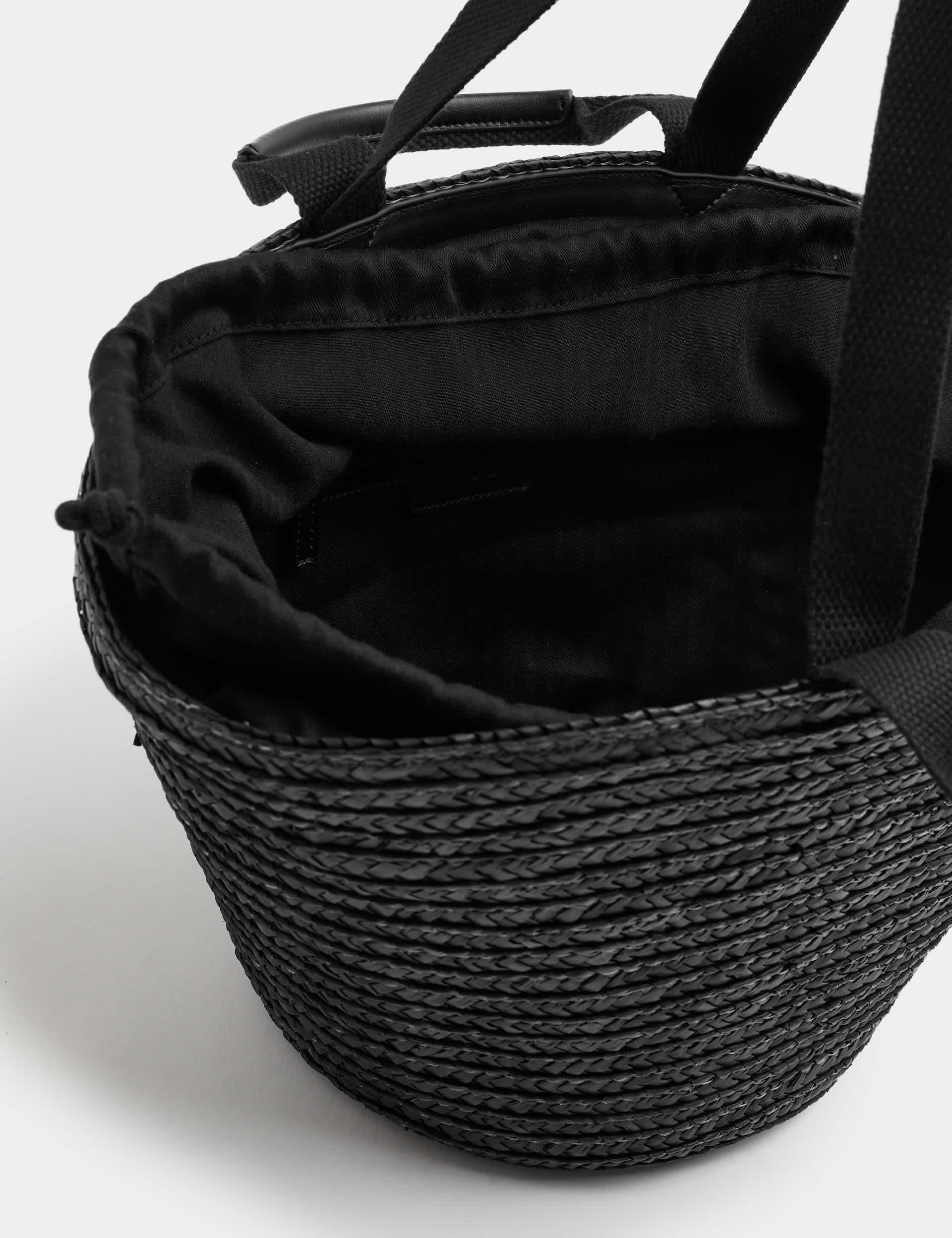M&S straw drawstring bucket bag 21cm, imported from the UK