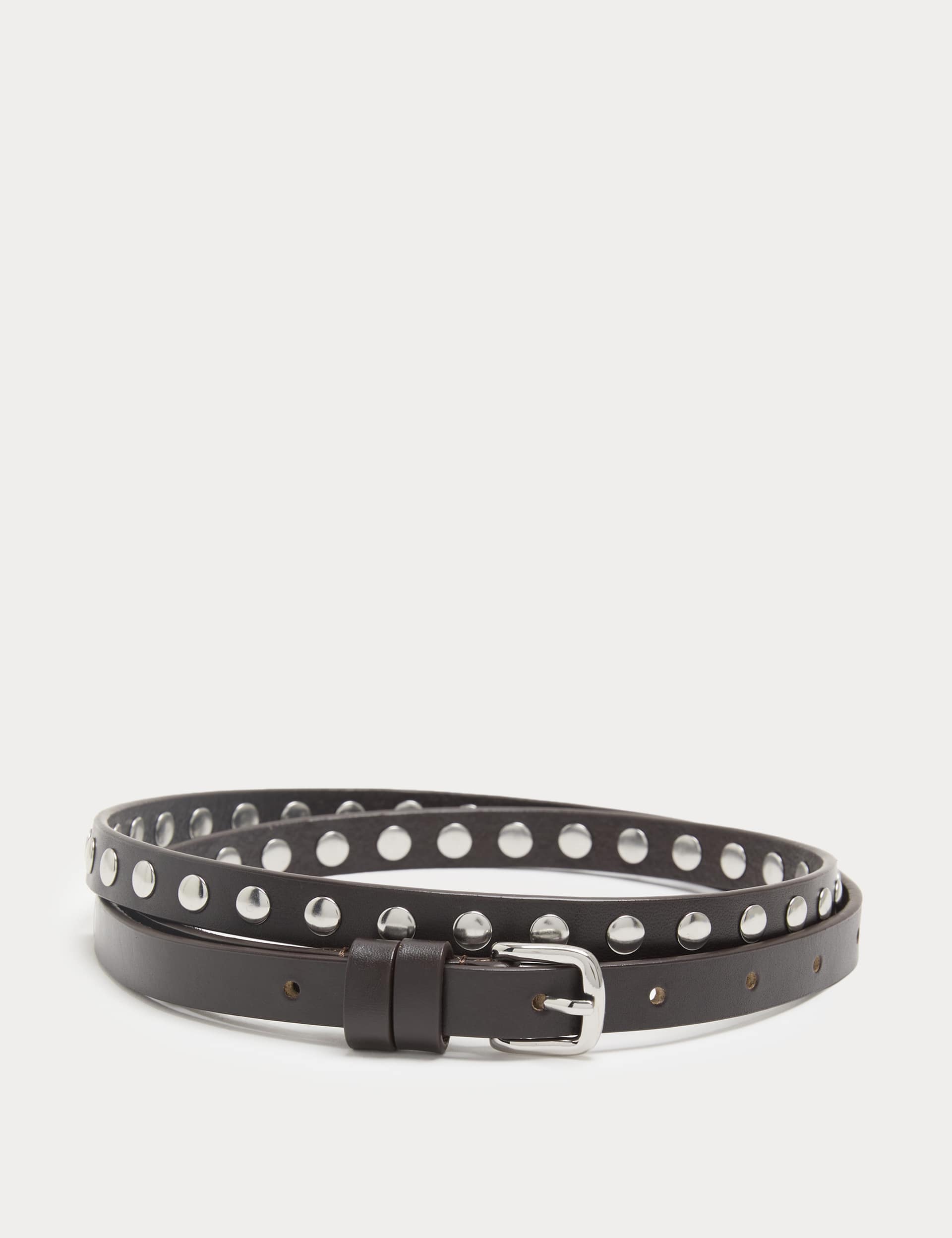 M&S leather studded skinny waist belt, UK version