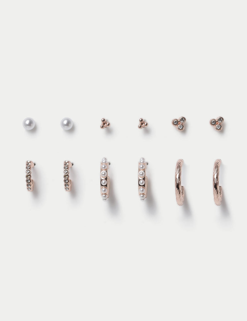 M&S gold tone hoop and pearl stud earring set 6 pack, UK version