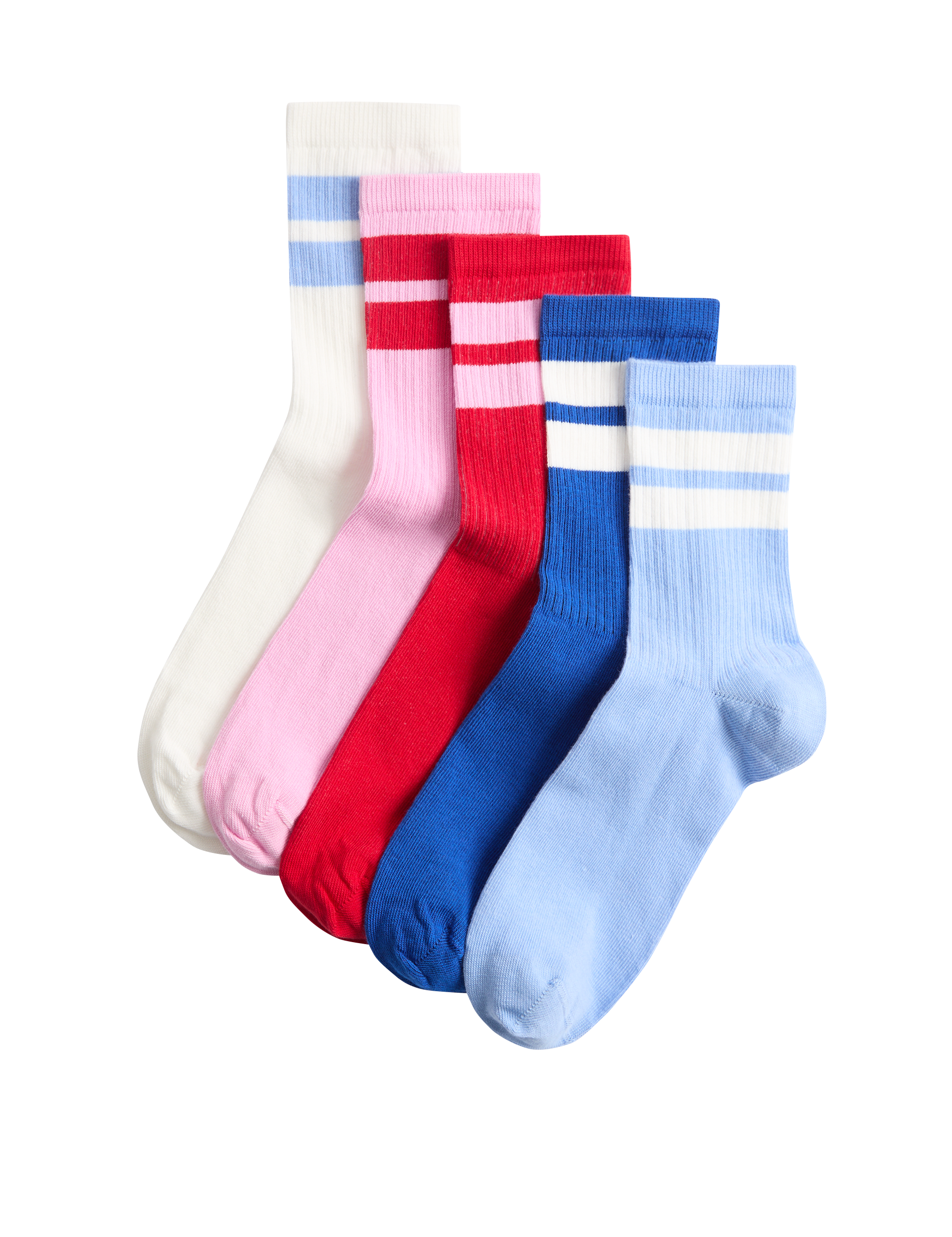5 Pack Cotton Rich Striped Crew Socks