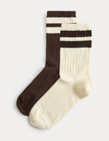 M&S cotton rich ribbed crew socks 2 pack (British brand)