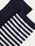M&S rayon striped crew socks 2 pack (British brand)