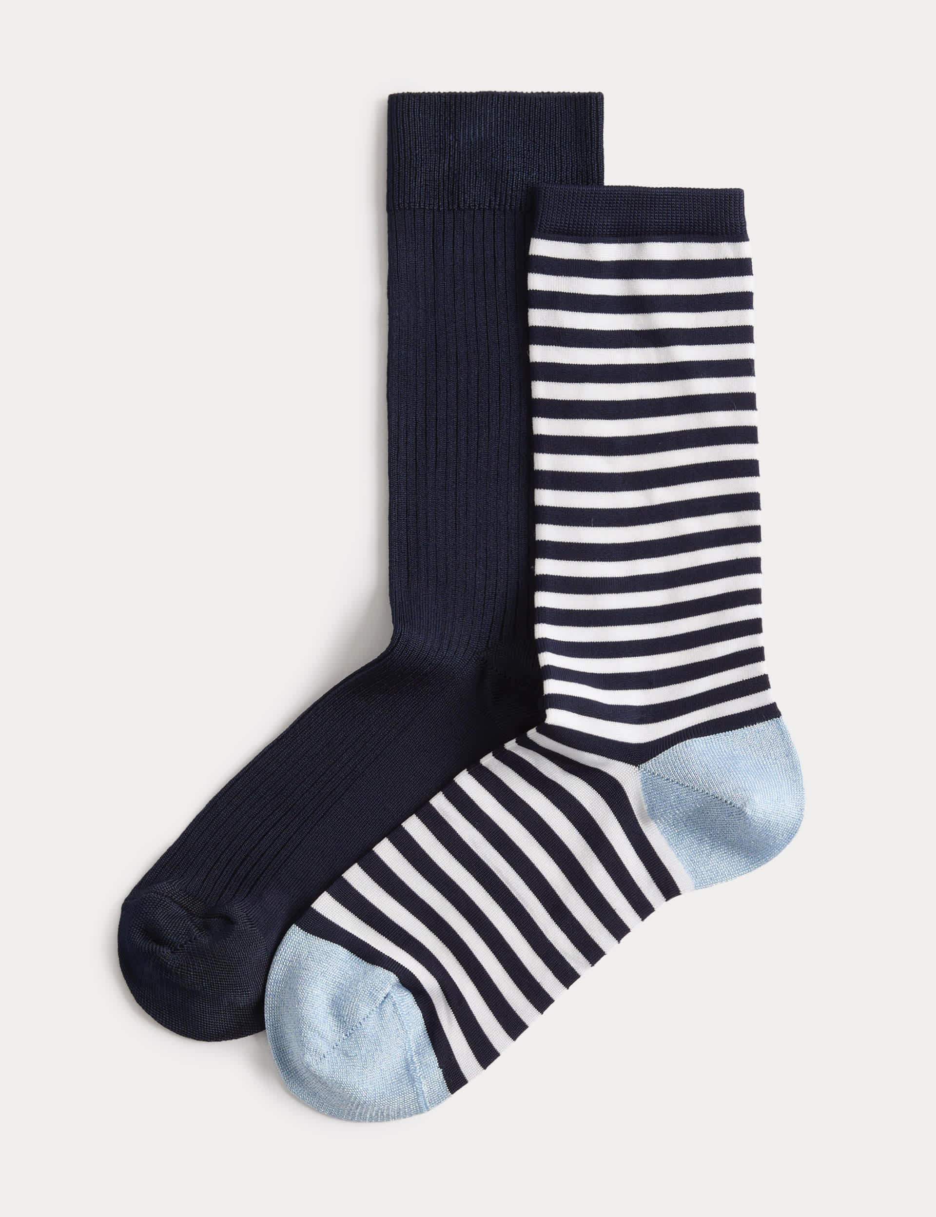 M&S rayon striped crew socks 2 pack (British brand)