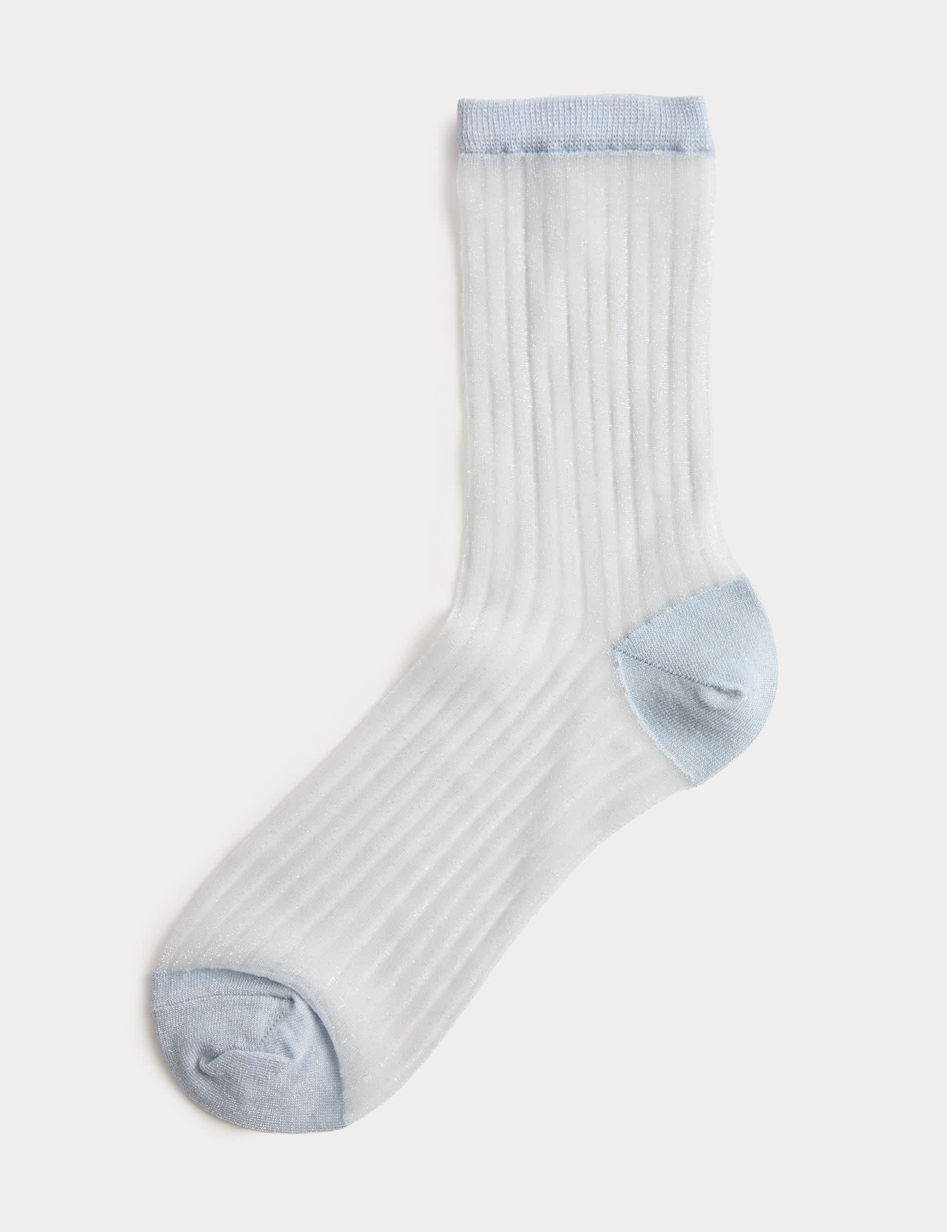 M&S Cotton Blend Sheer Ribbed Sparkly Crew Socks