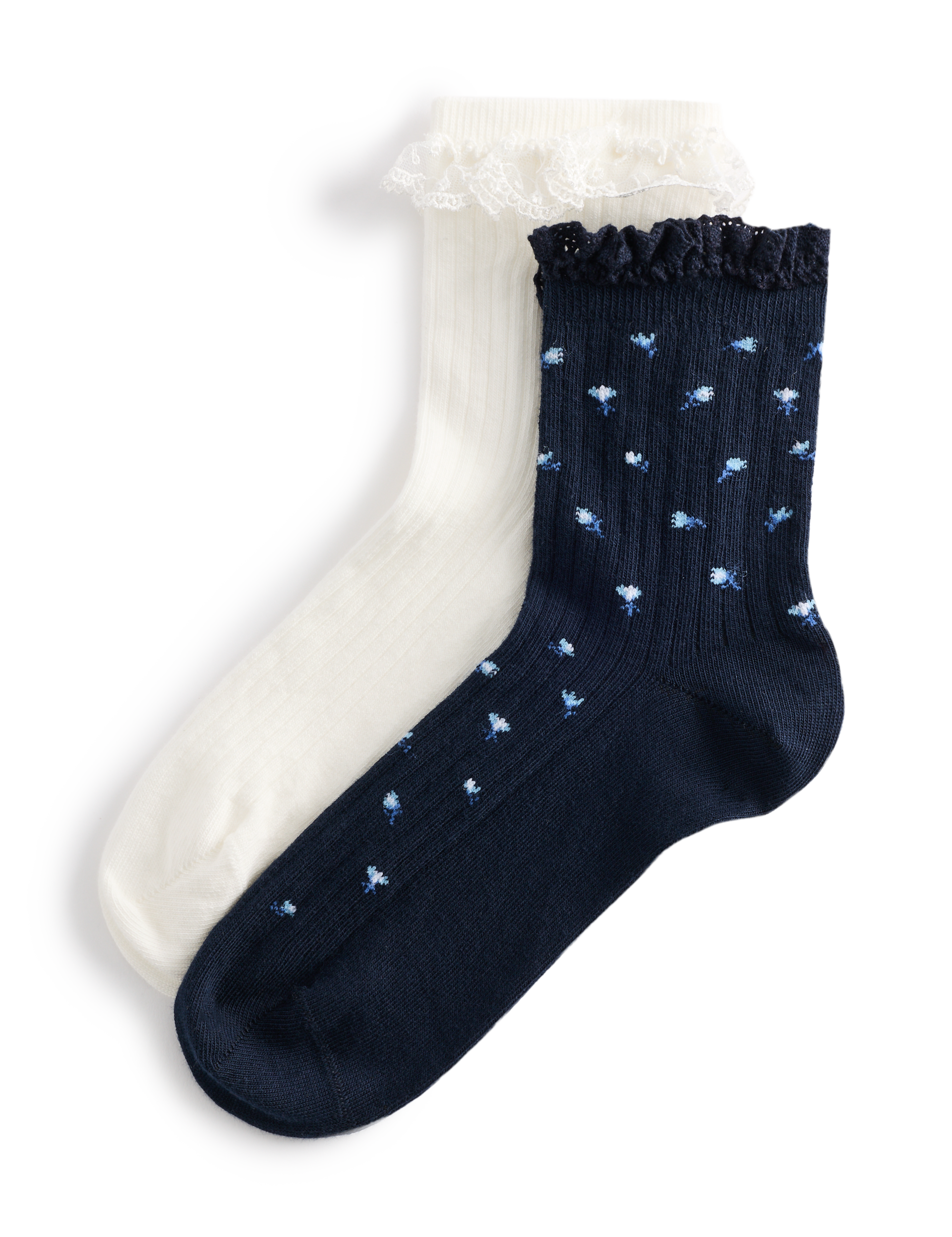 M&S floral ribbed ruffle quarter socks 2 pack (British brand)