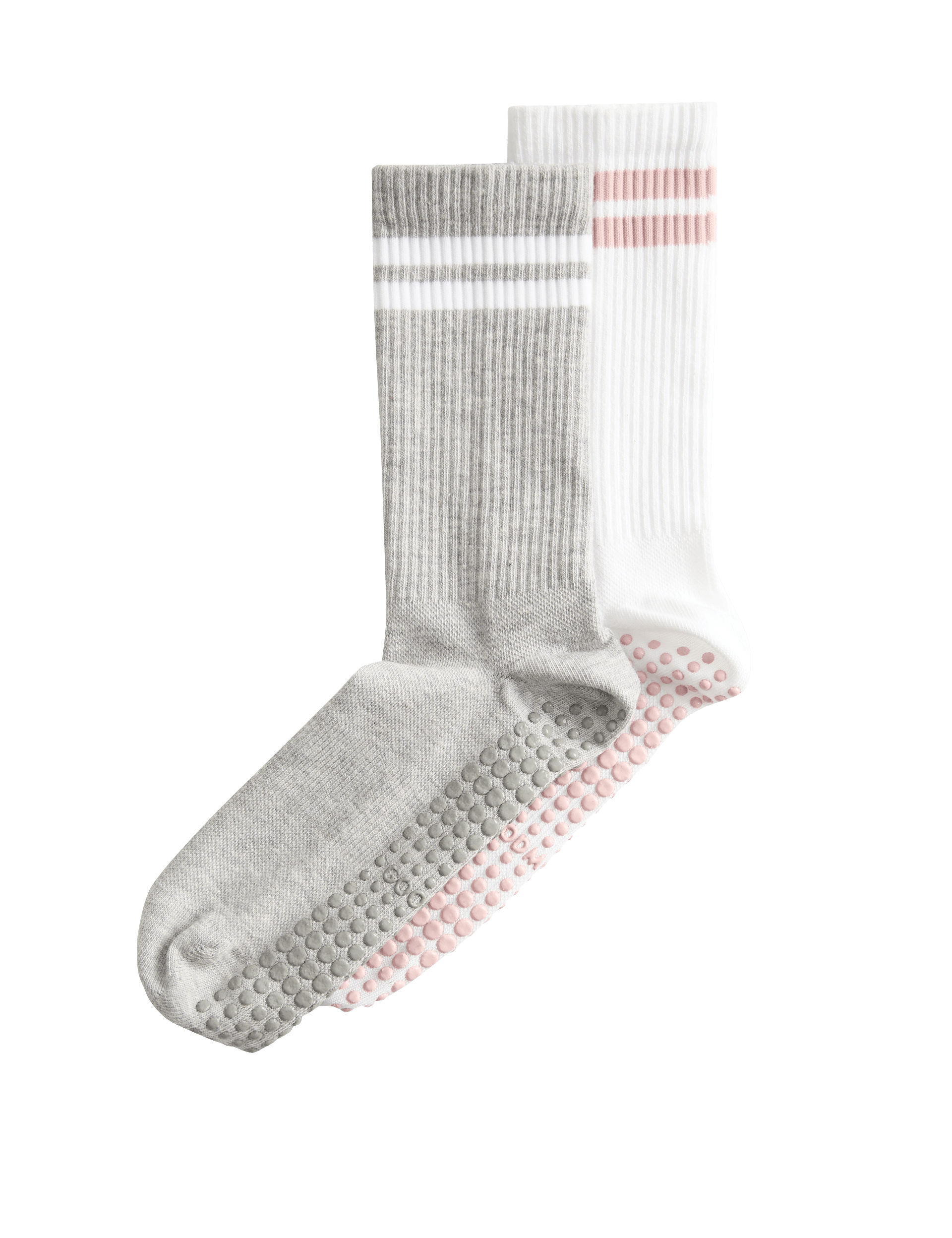 Goodmove cotton stripe yoga socks 2pk with gripper soles, UK version