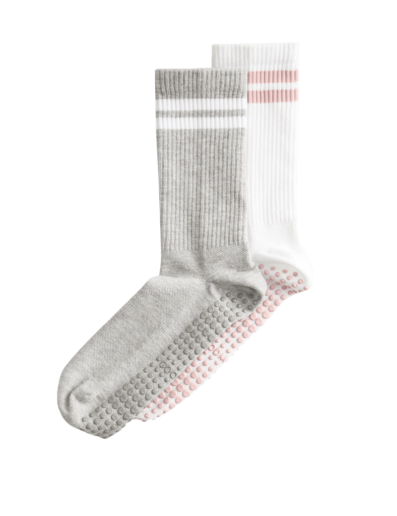 Goodmove cotton stripe yoga socks 2pk with gripper soles, UK version