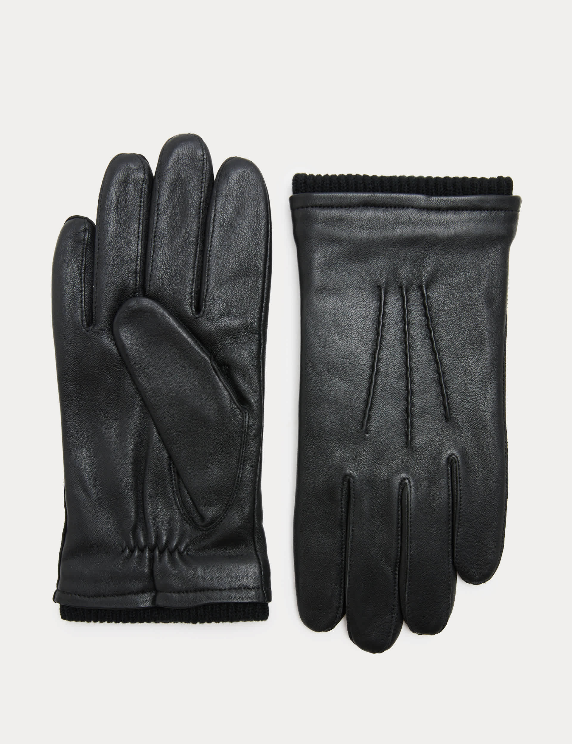 M&S leather cuffed gloves with lining and ribbed cuffs (British brand)