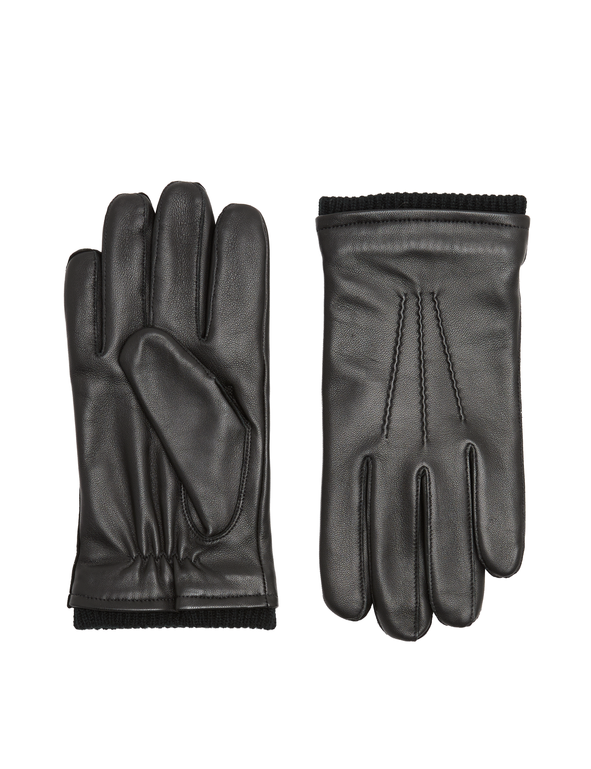 M&S leather cuffed gloves with lining and ribbed cuffs (British brand)