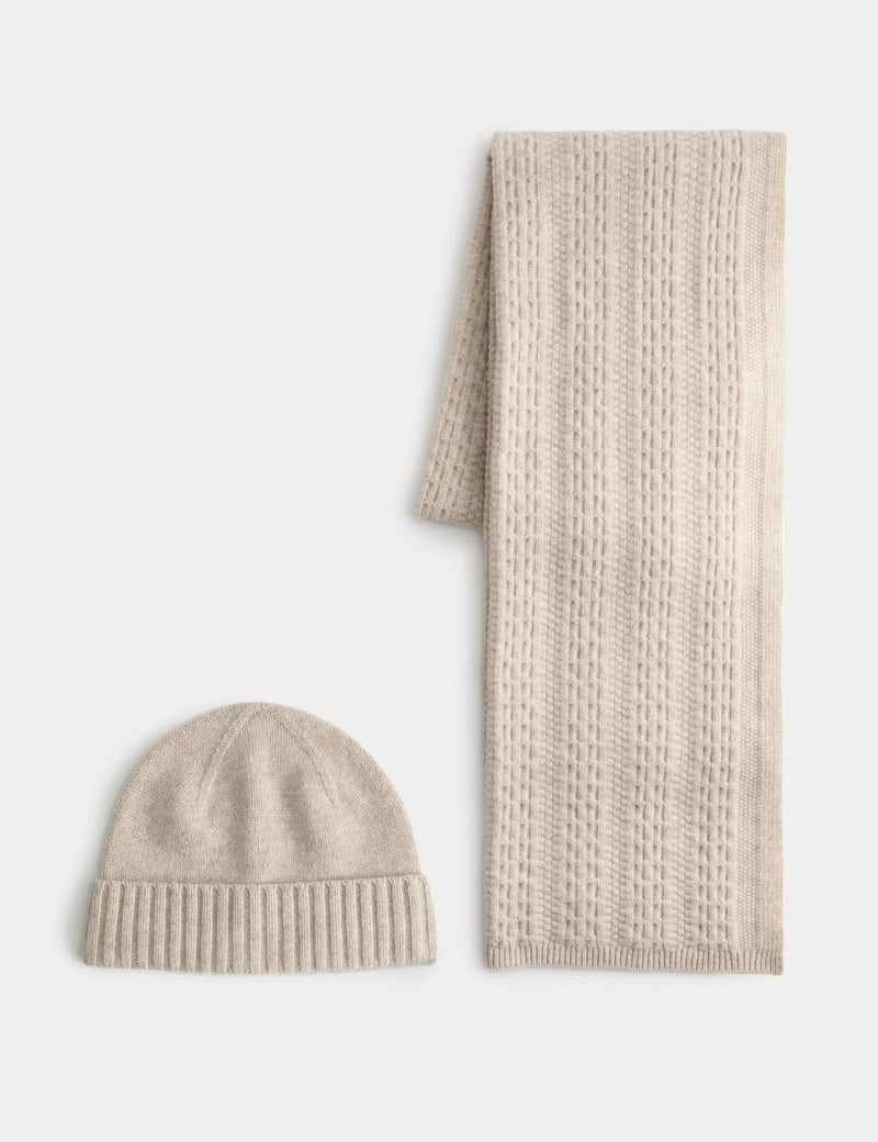 Autograph pure merino wool cable knit oversized scarf and hat set, imported from the UK