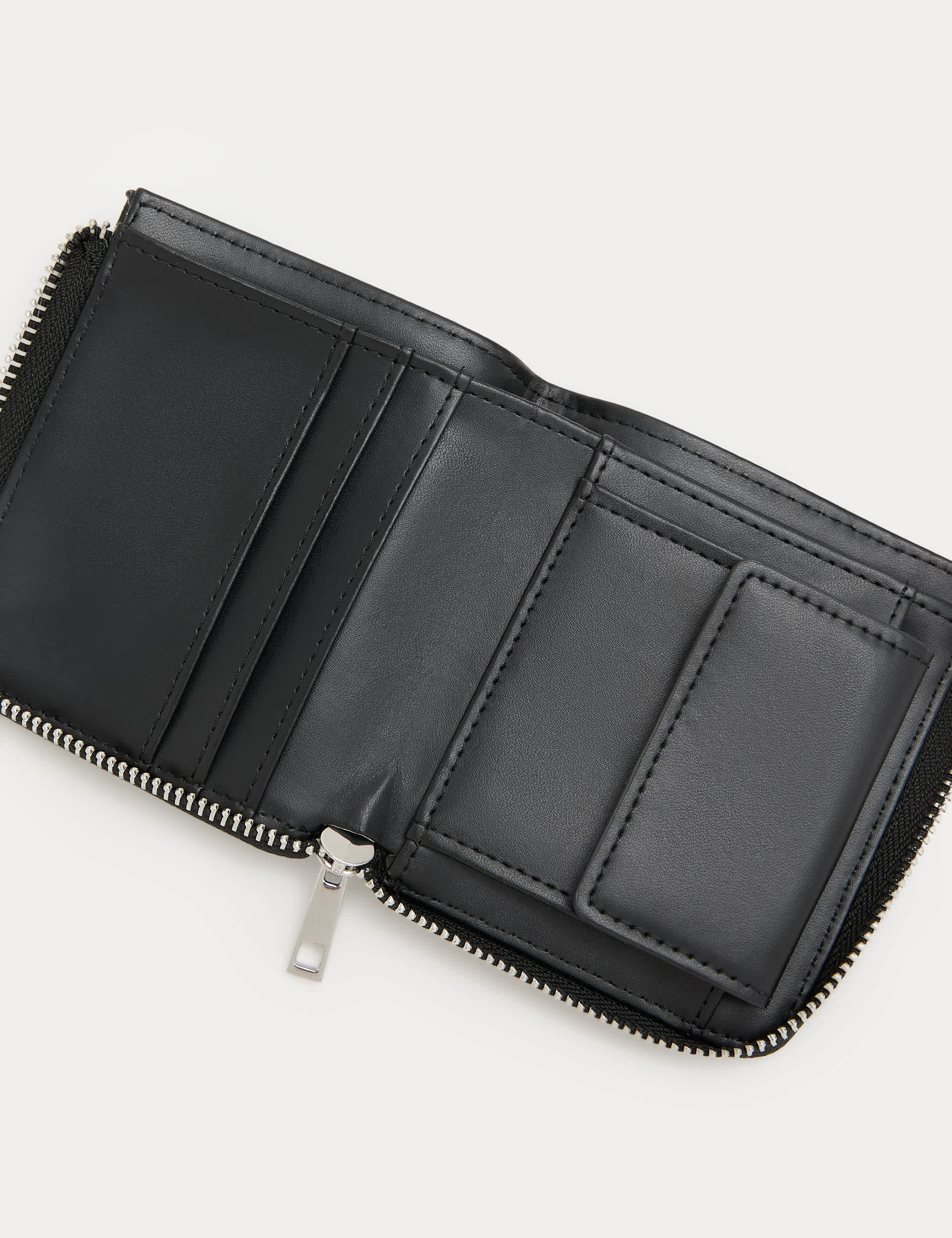 M&S faux leather textured bi-fold zip wallet, imported from the UK
