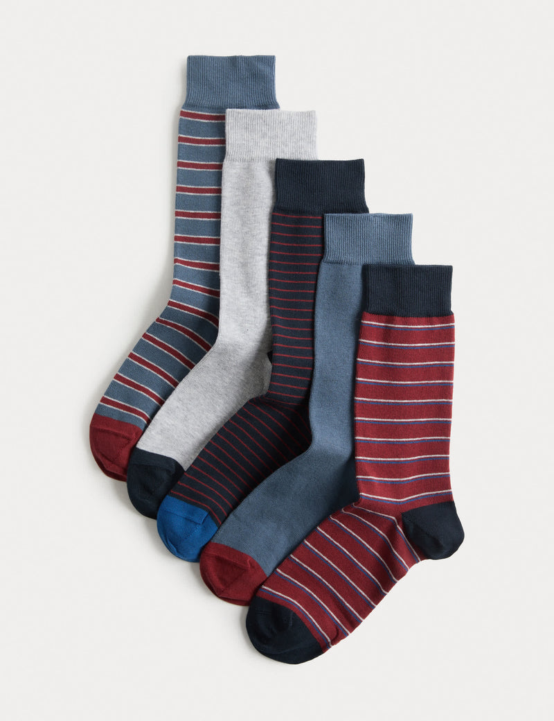 M&S Cool & Fresh stripe cotton rich socks 5 pack (British brand)