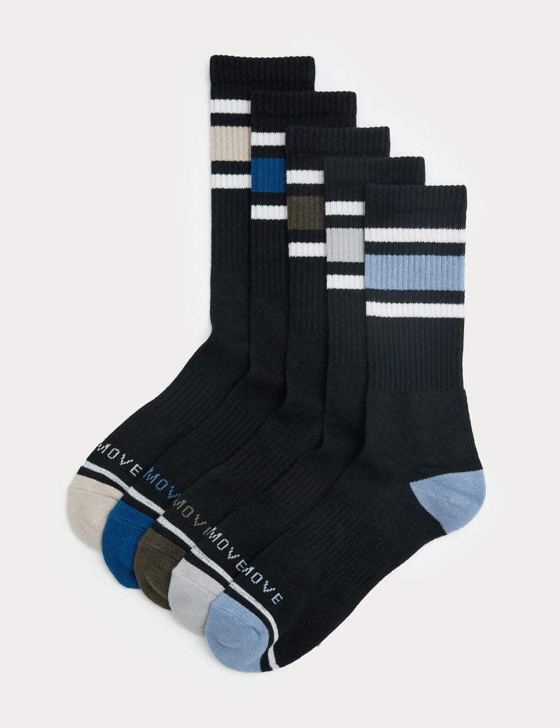 Goodmove Cool & Fresh cotton-rich cushioned sports socks 5 pack (British brand)