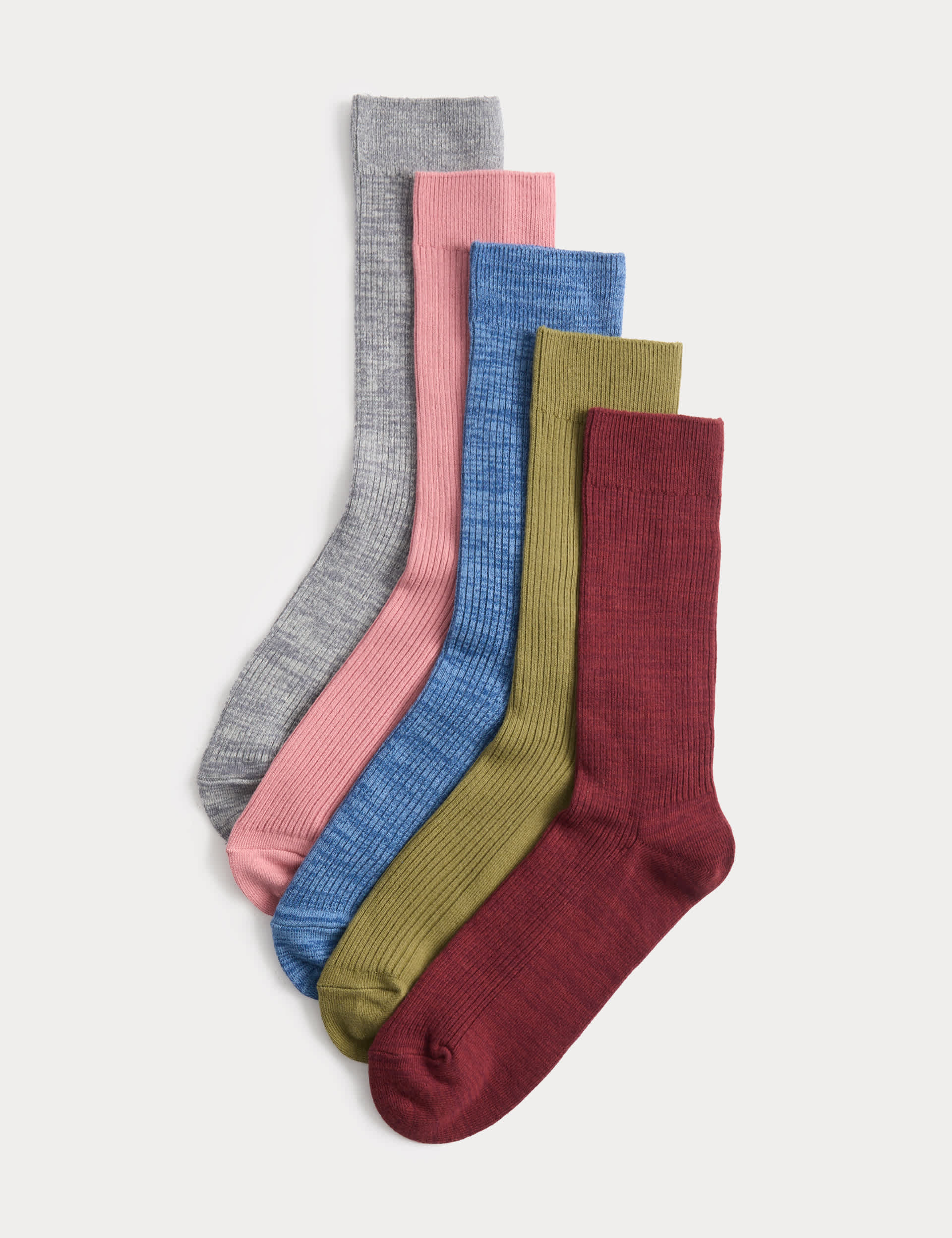 M&S Collection Cotton Rich Ribbed Socks 5 Pack