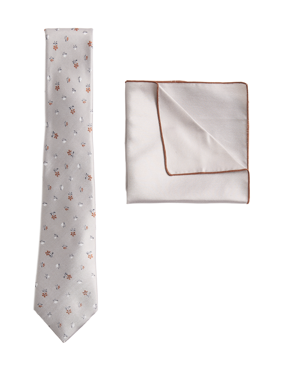 M&S Pure Silk Ditsy Floral Tie and Handkerchief Set