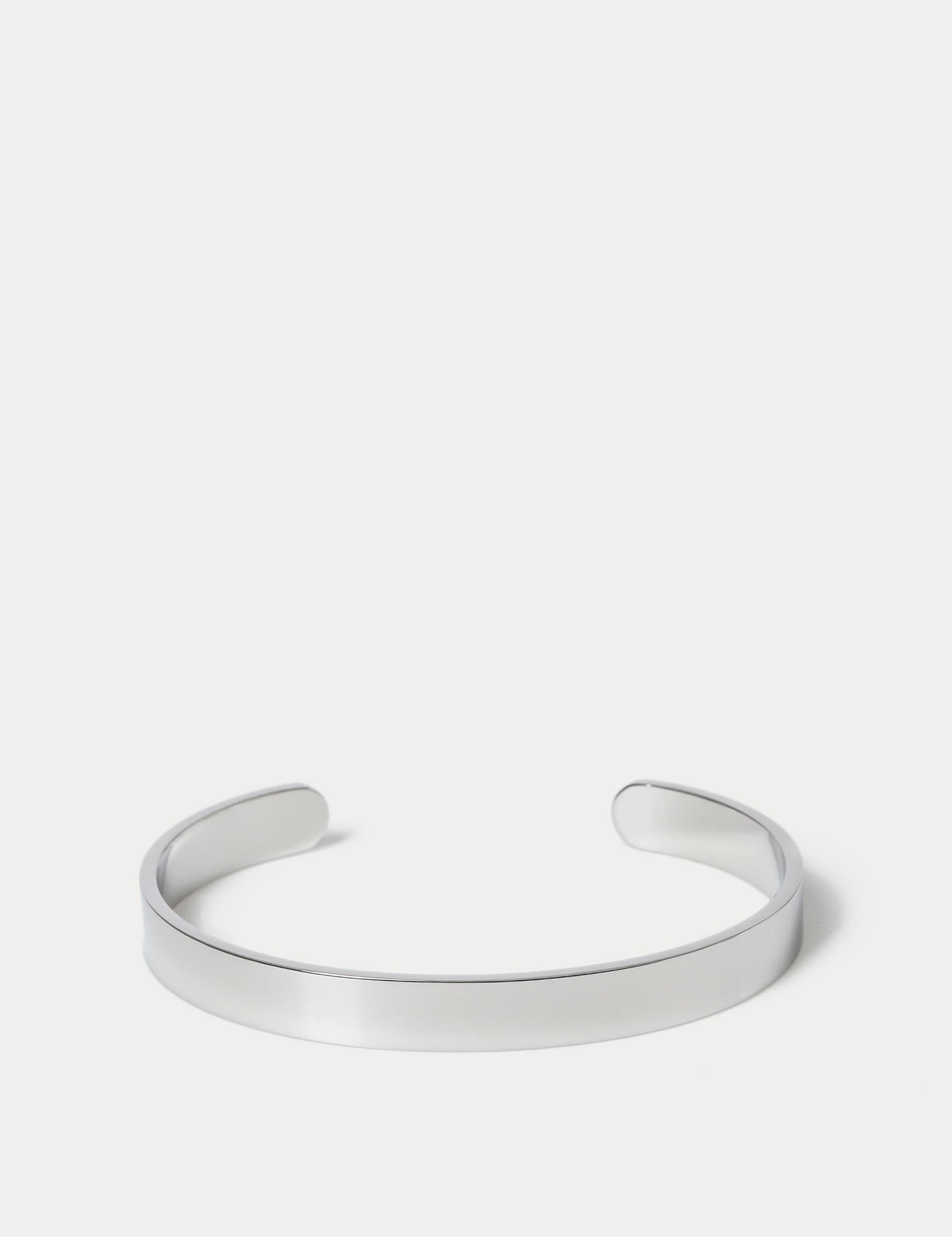 Stainless steel silver tone open cuff bracelet, imported from the UK