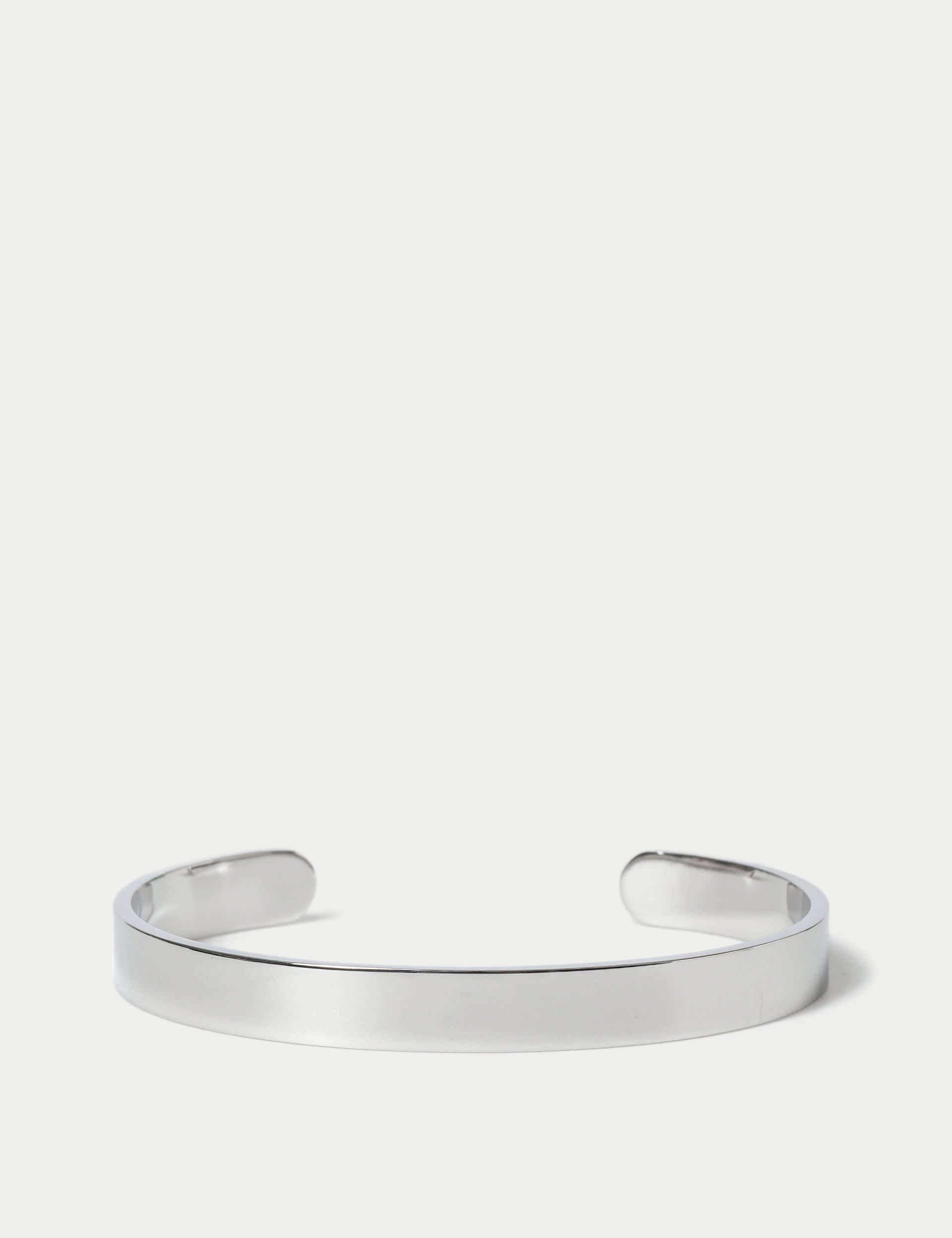 Stainless steel silver tone open cuff bracelet, imported from the UK
