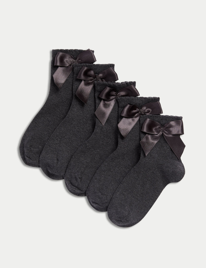 M&S 5 Pack Cotton Rich Ankle Bow Socks (6 Small-7 Large)