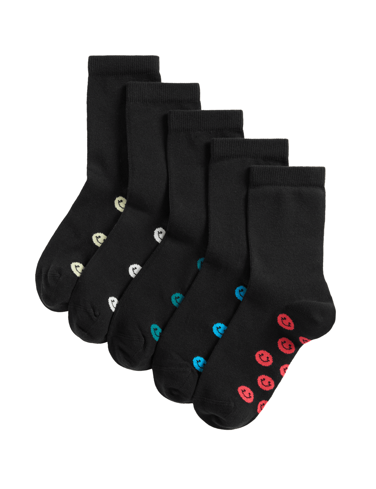 Happy Faces school socks 5 pack sizes 6-7, UK version