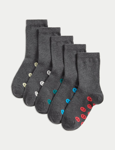 M&S 5 Pack Cotton Rich Happy Faces School Socks - 6 Small to 7 Large- Buy online at McGrocer
