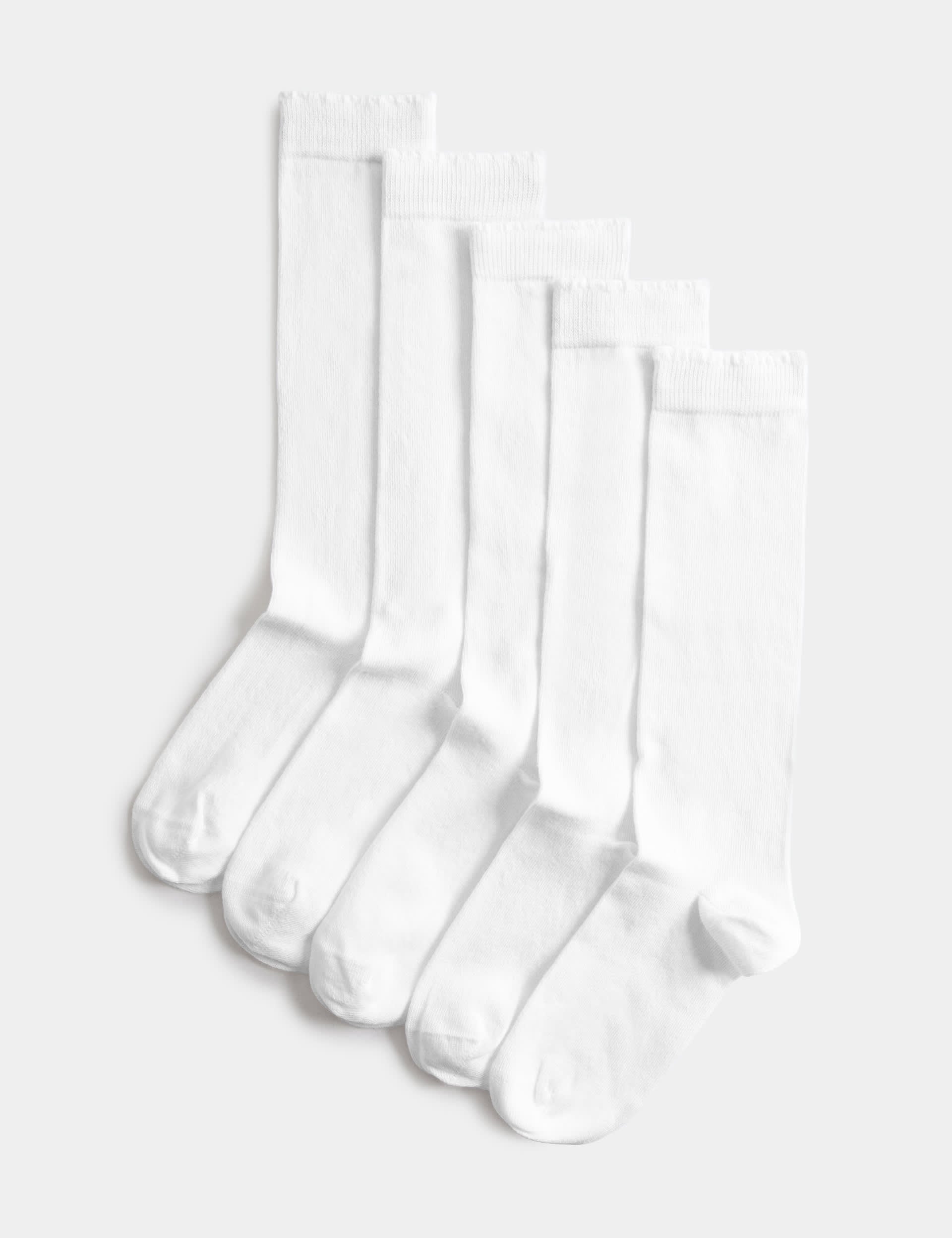 Cotton rich knee high socks 5-pack sizes 6 to 7, imported from the UK