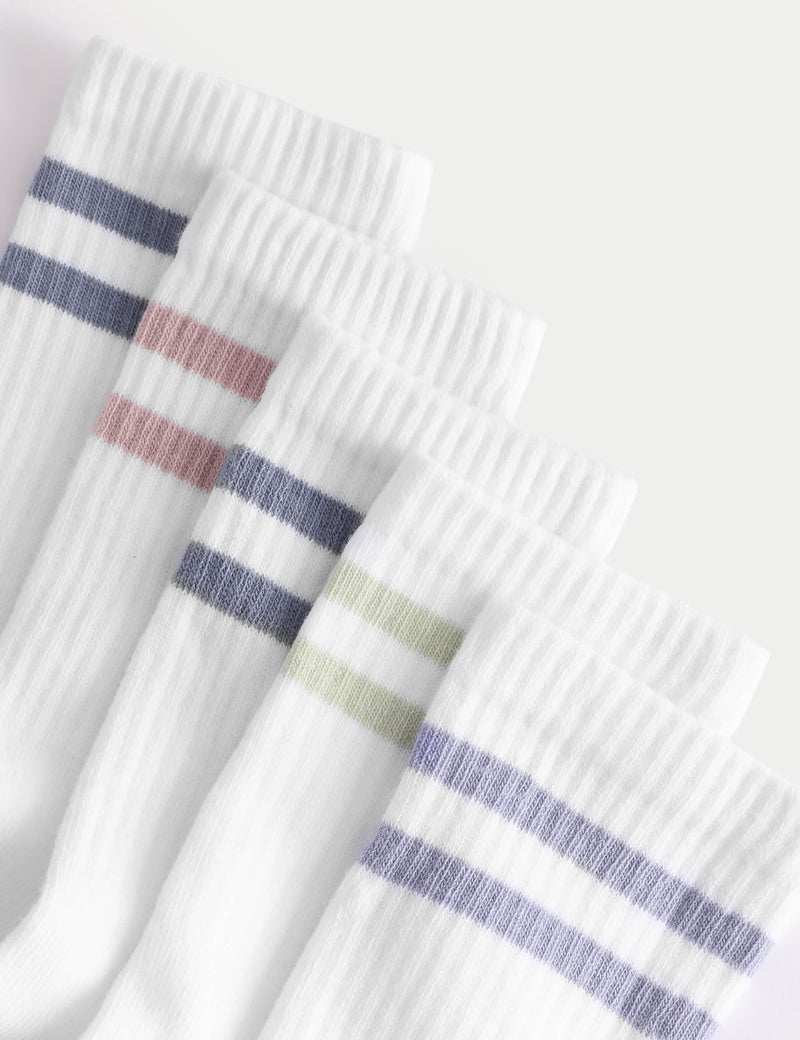 cotton rich rib stripe sports socks 5 pack, imported from the UK