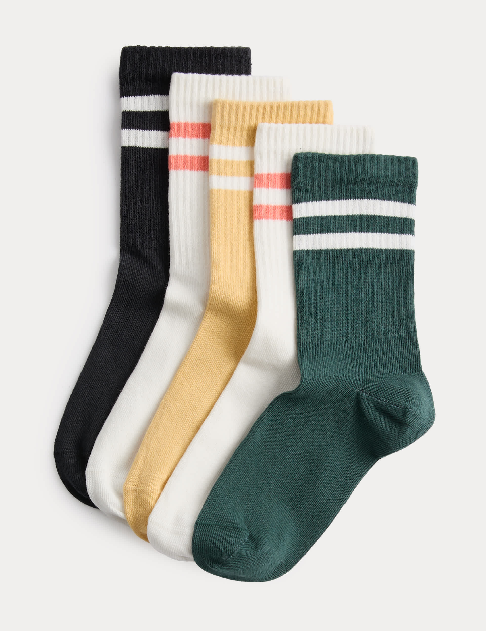 Sports socks 5 pack coloured rib stripe 6-7 - British product