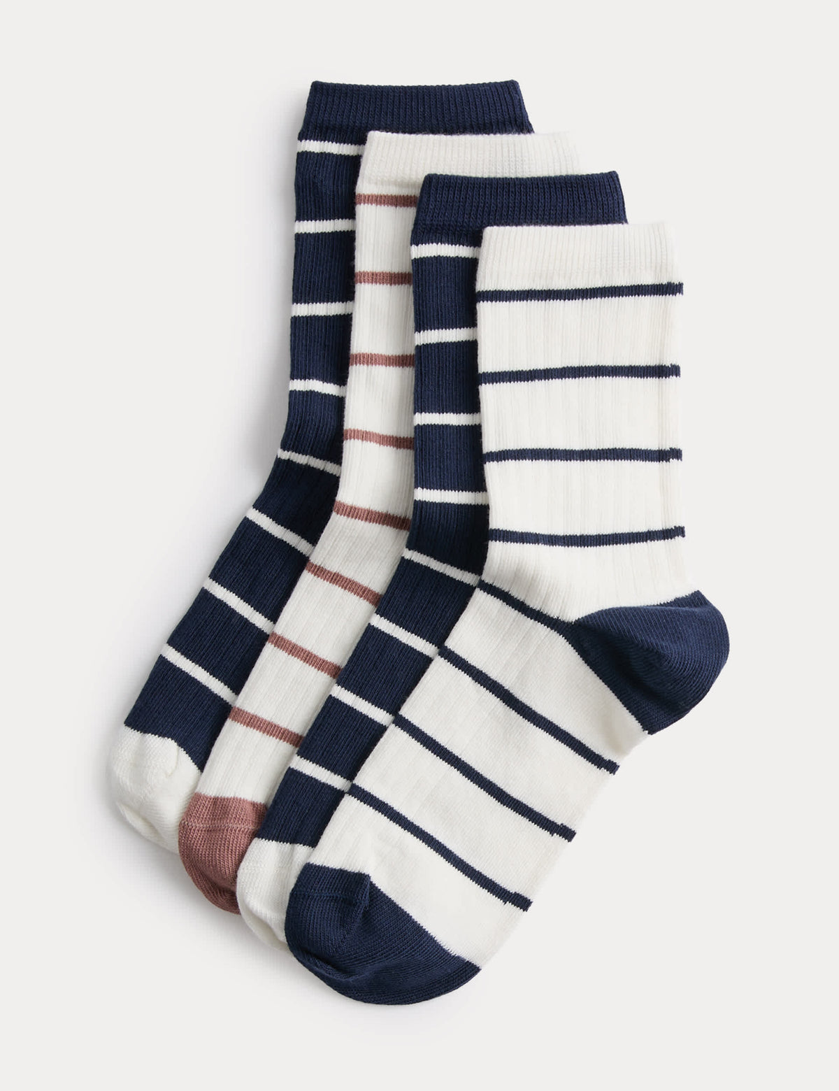 Ankle socks coloured rib stripe pack of 4, imported from the UK