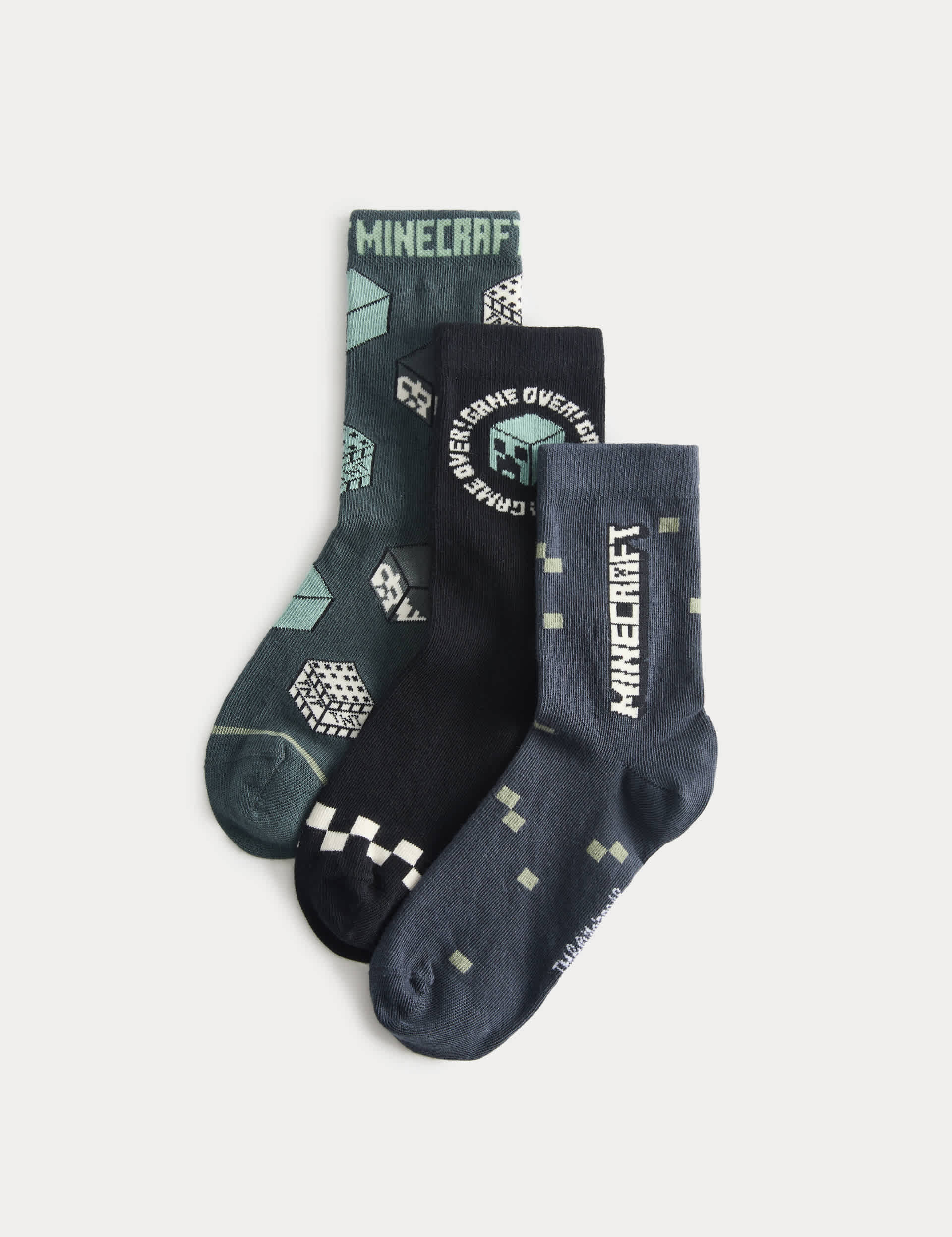 Minecraft 3 pack cotton-rich socks size 6-7, imported from the UK
