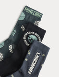 Minecraft 3 pack cotton-rich socks size 6-7, imported from the UK