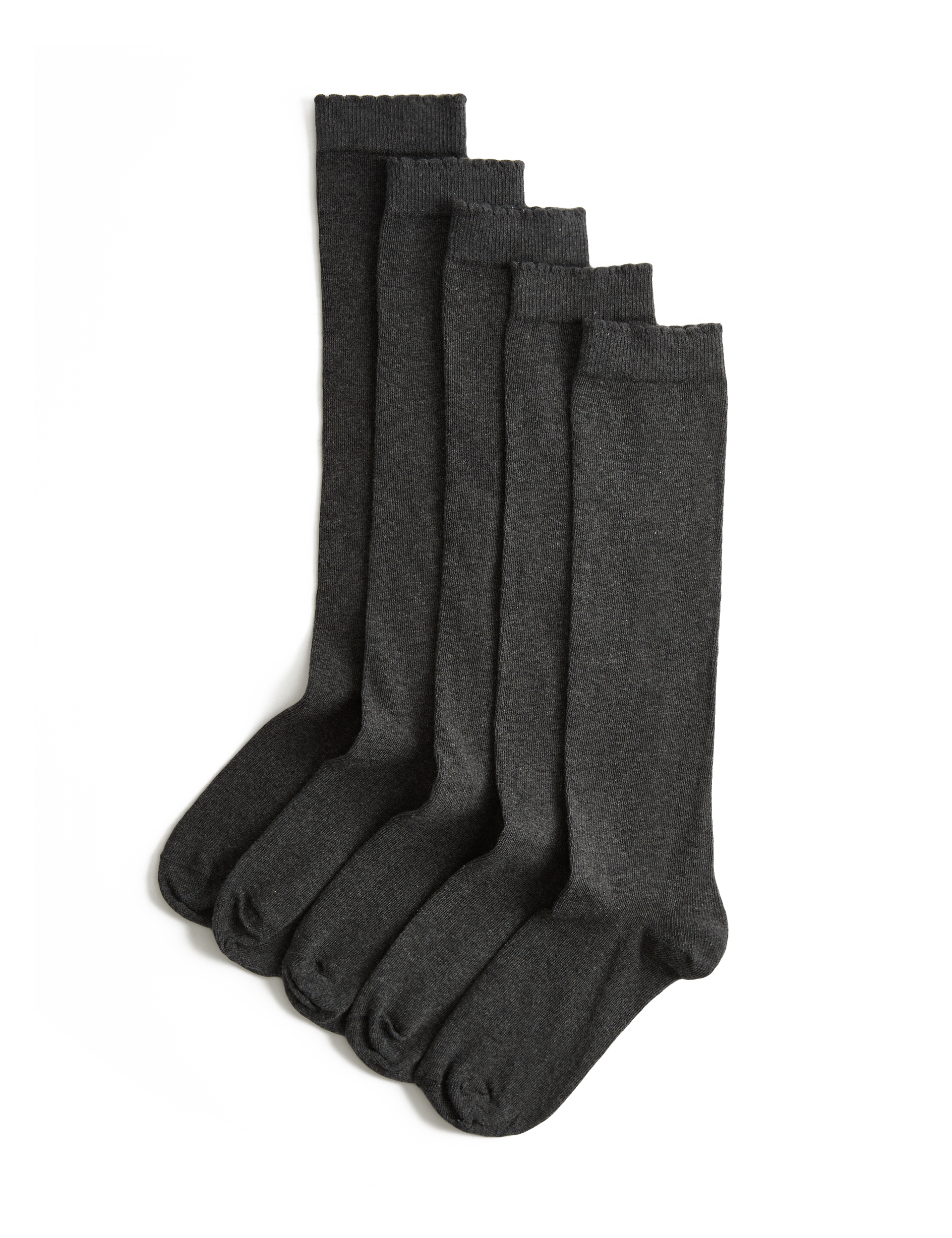 5 Pack Knee High Socks with Scallop Trim