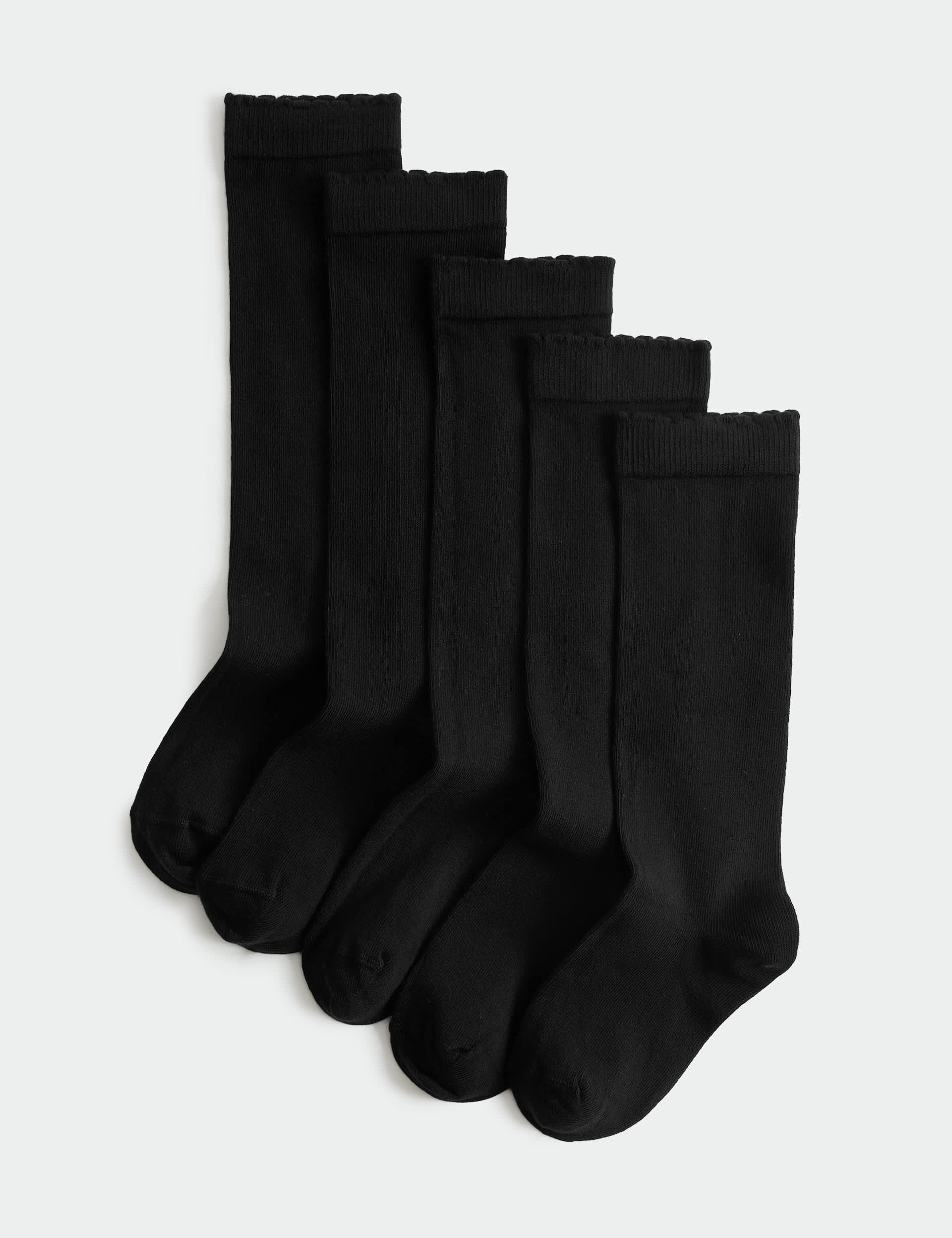 5 pack knee high socks with scalloped trim, imported from the UK