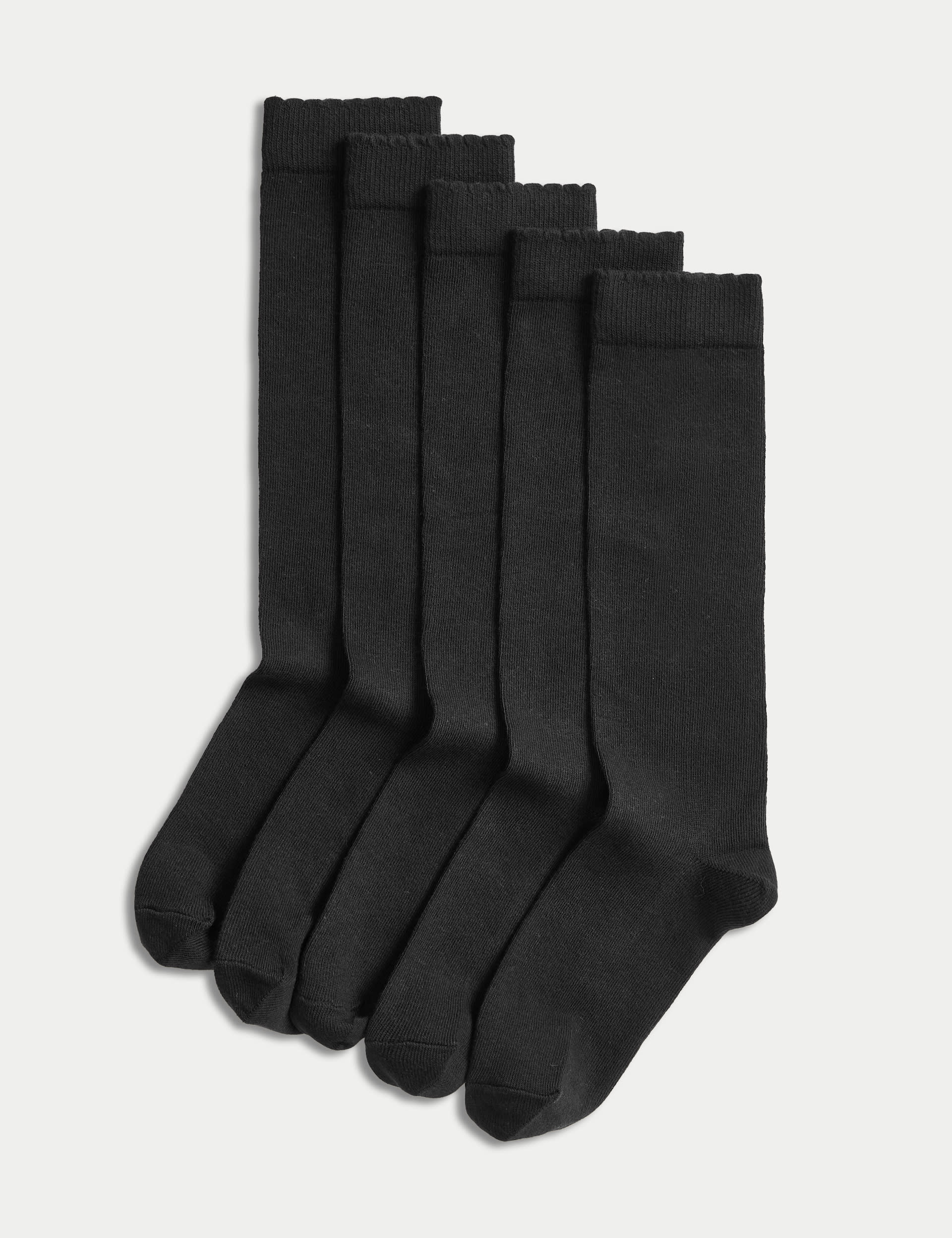 5 pack knee high socks with scalloped trim, imported from the UK