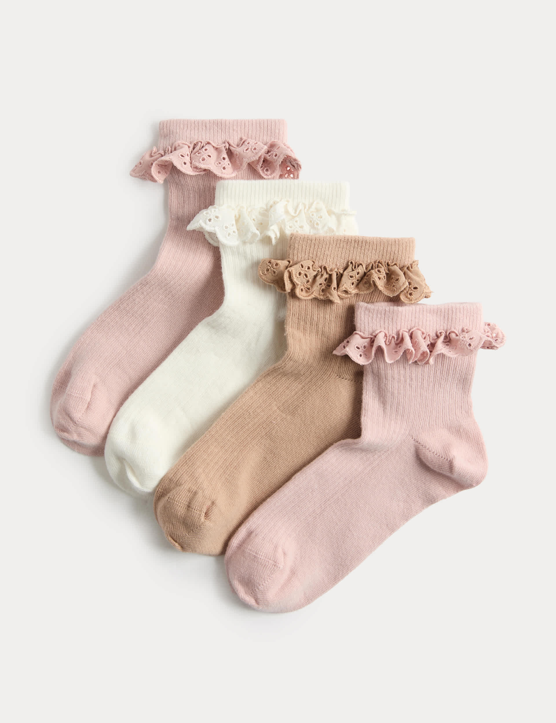 Cotton rich broderie frill socks 4 pack size 6-7 - British product