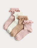 Cotton rich broderie frill socks 4 pack size 6-7 - British product