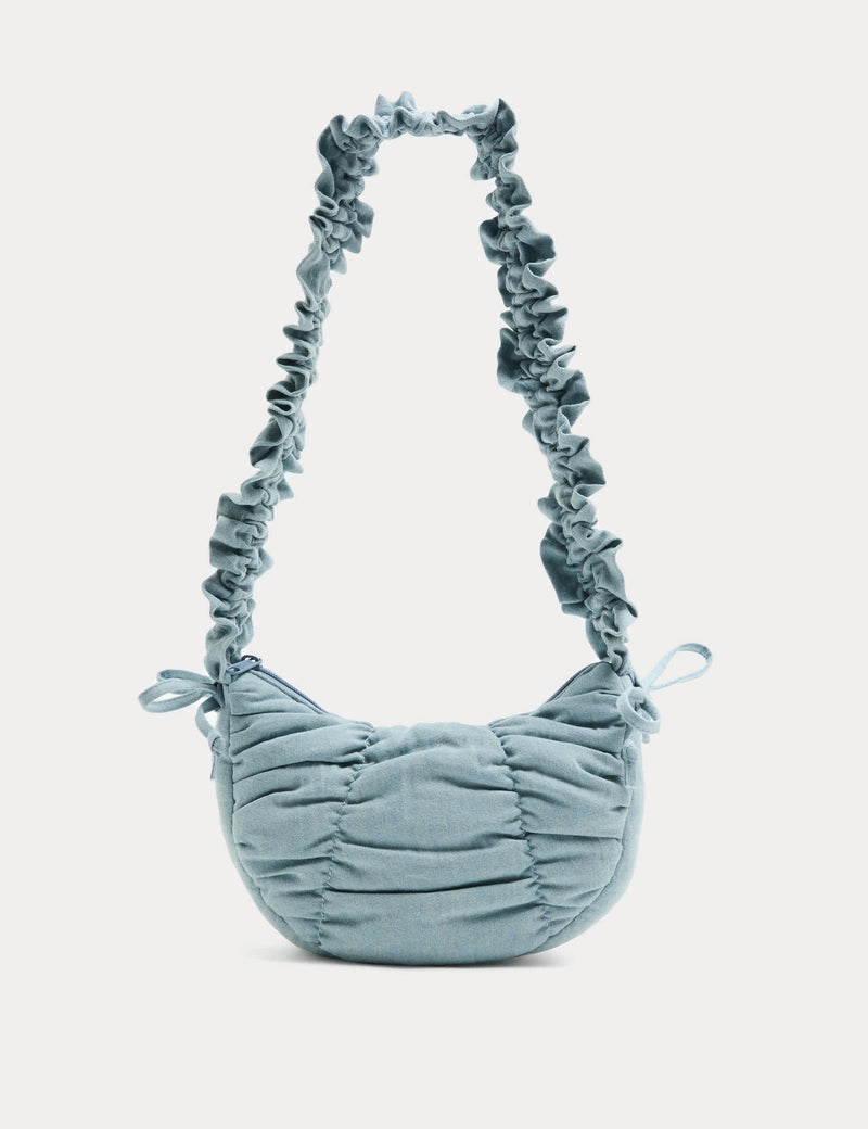 Textured crossbody bag with ruched strap and bows - British product