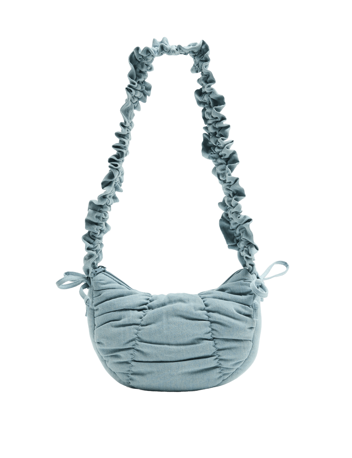 Textured crossbody bag with ruched strap and bows - British product
