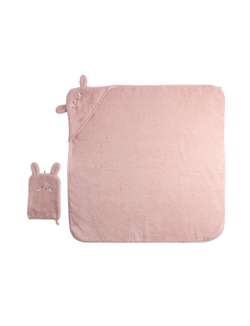 Pure cotton bunny hooded towel set and wash mitts (British brand)