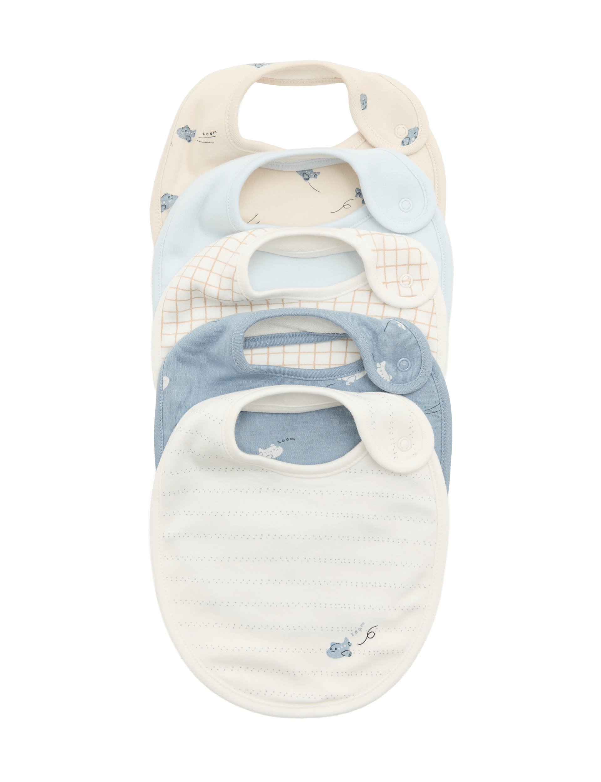 Cotton rich plane print bibs 5 pack, imported from the UK