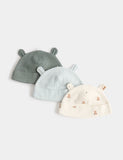 Kids 3 pack pure cotton hats with ears baby 0-12 months, UK version