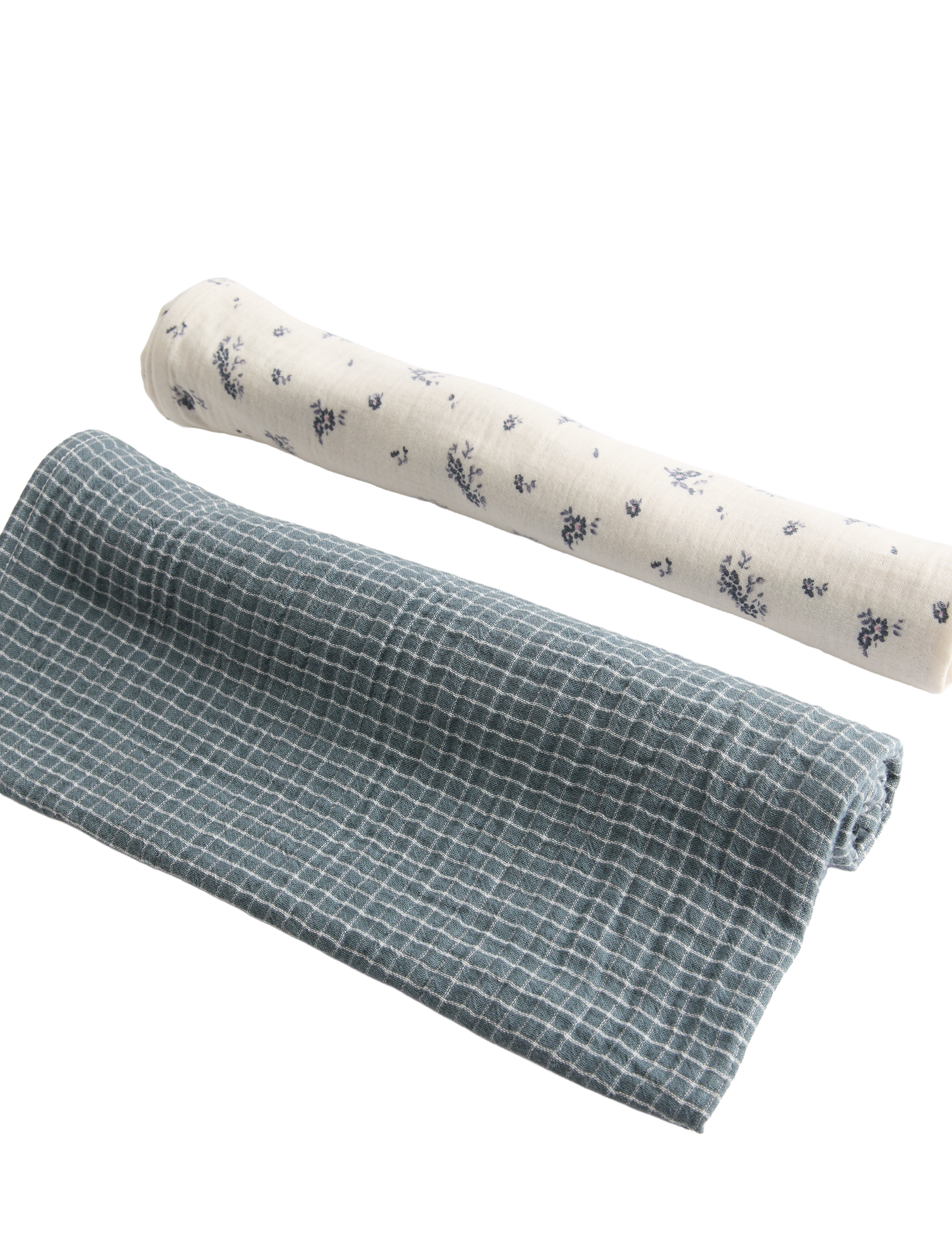 Muslin squares 2 pack pure cotton floral and checked (British brand)
