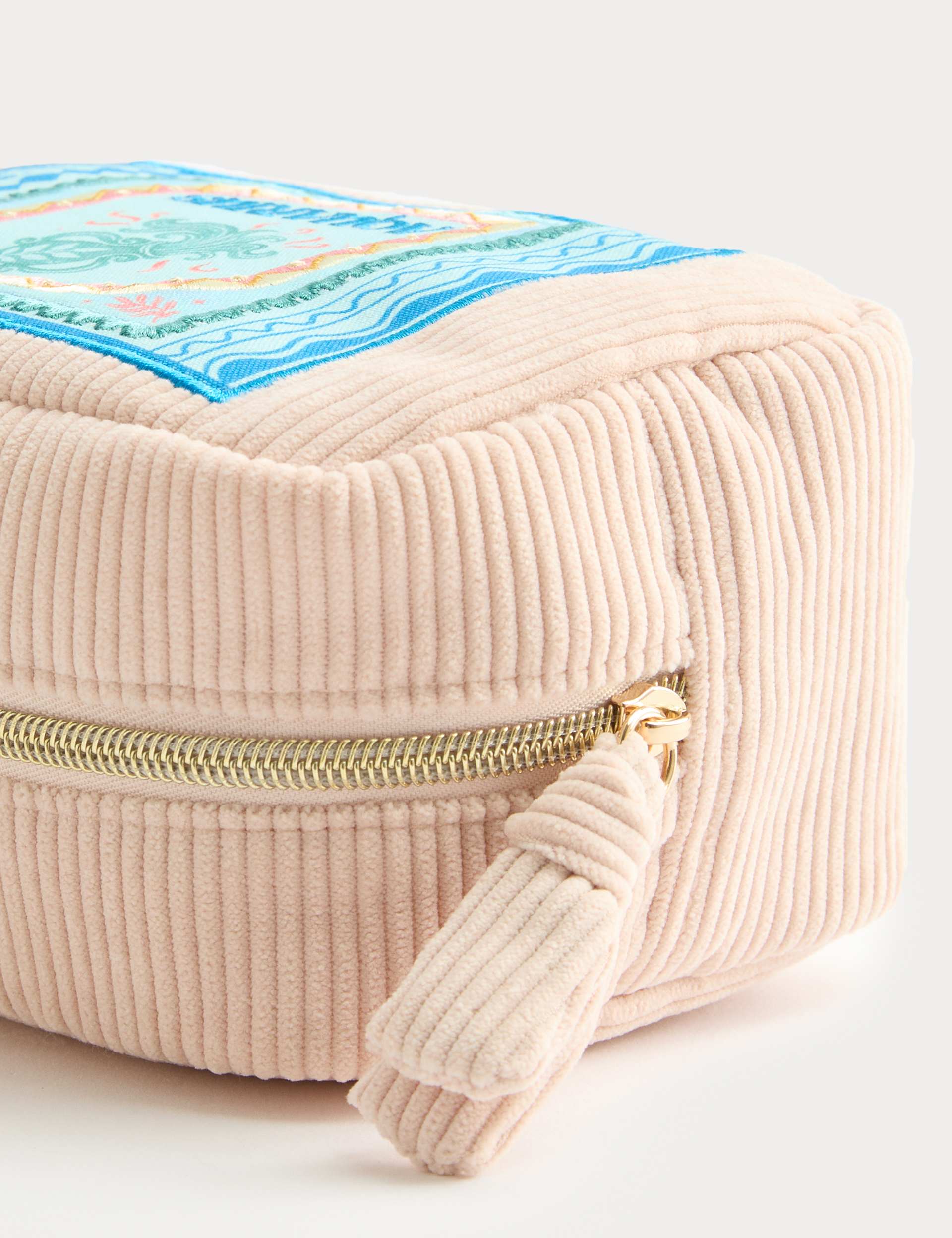 Spacious Aquarius Design Toiletry Bag with Embroidery and Tassel Pull