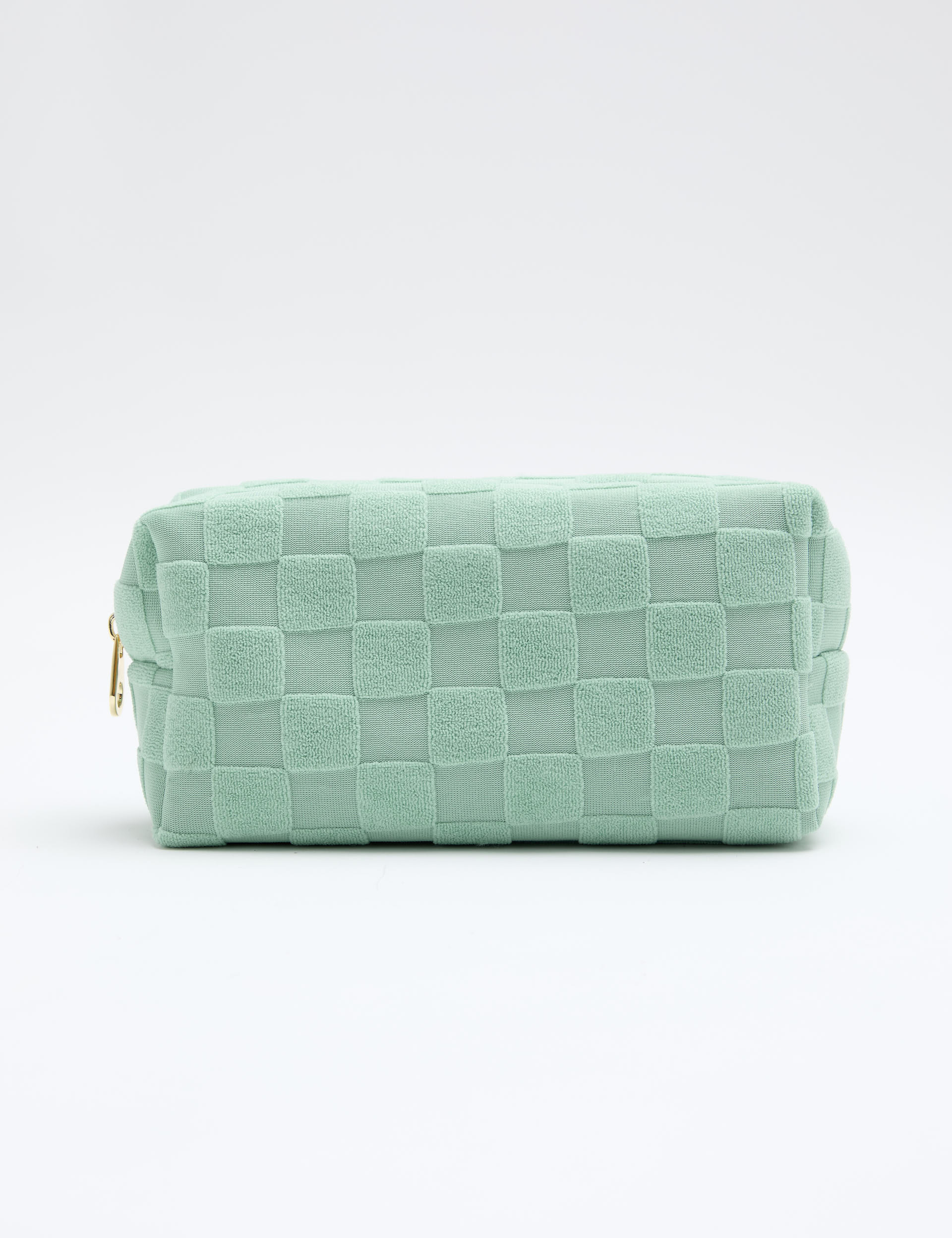 Towelling cosmetic bag with jacquard chequerboard pattern, UK version